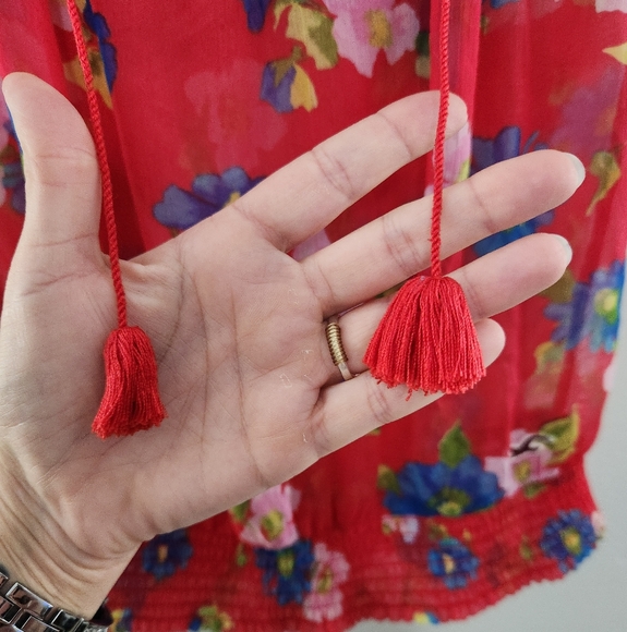 Hollister Red Floral Sheer Blouse - Picture 5 of 6